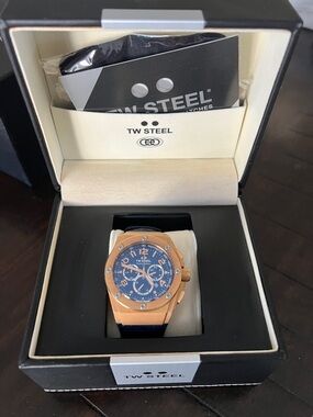 TW Steel Rose Gold Case with Blue Dial and Strap Chronograph